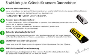 Barclay dachzeichen Vorteile unserer Dachzeichen Magnetdachzeichen Taxidachzeichen Dachschild